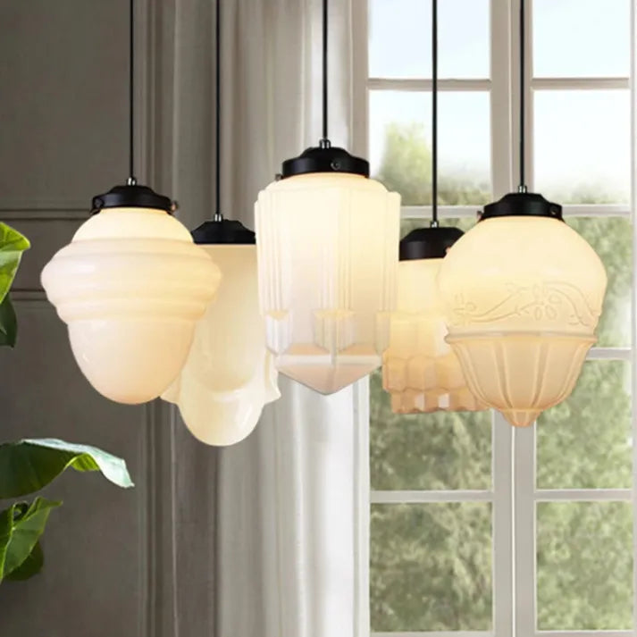 VintageGlow – Lampe à Suspension Géométrique en Verre Mat