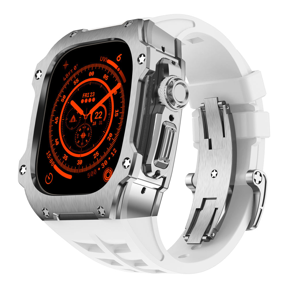 RM7015-Serie – Silbernes Vanguard-Edelstahlgehäuse für die Apple Watch Ultra