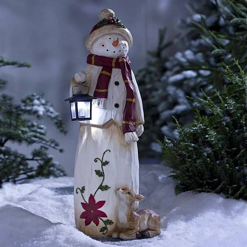 Woodland Snowman med Solar Lantern