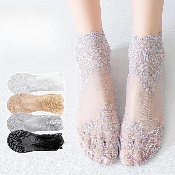 Yasmin Fashion – Spitzensocken mit Rosenmuster