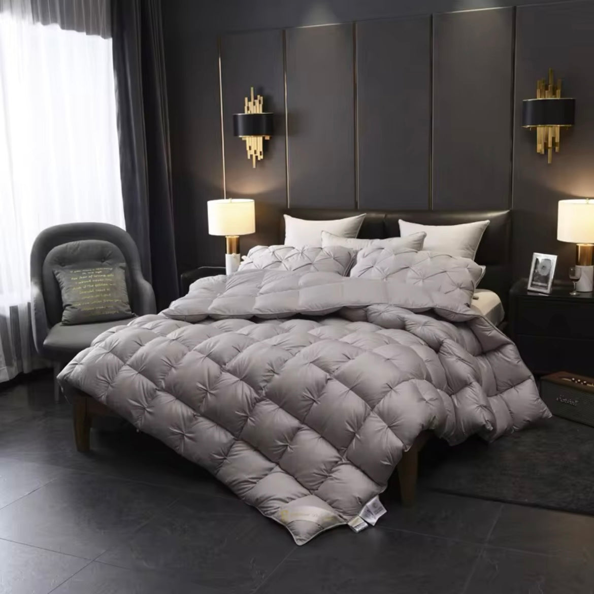 Couette en duvet d'oie gris Splendore