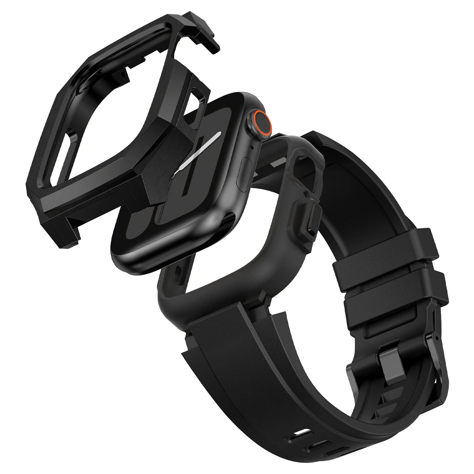 Boîtier en acier inoxydable avec bracelet en caoutchouc pour Apple Watch