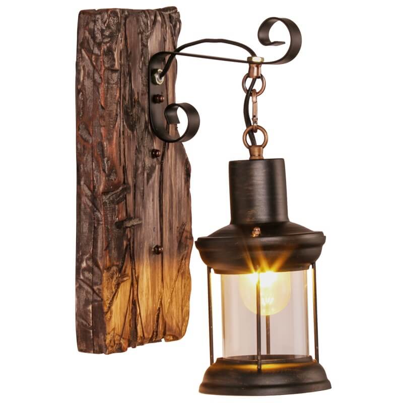 LichtGlas - Applique en forme de Zylinder avec base en verre, fer et bois