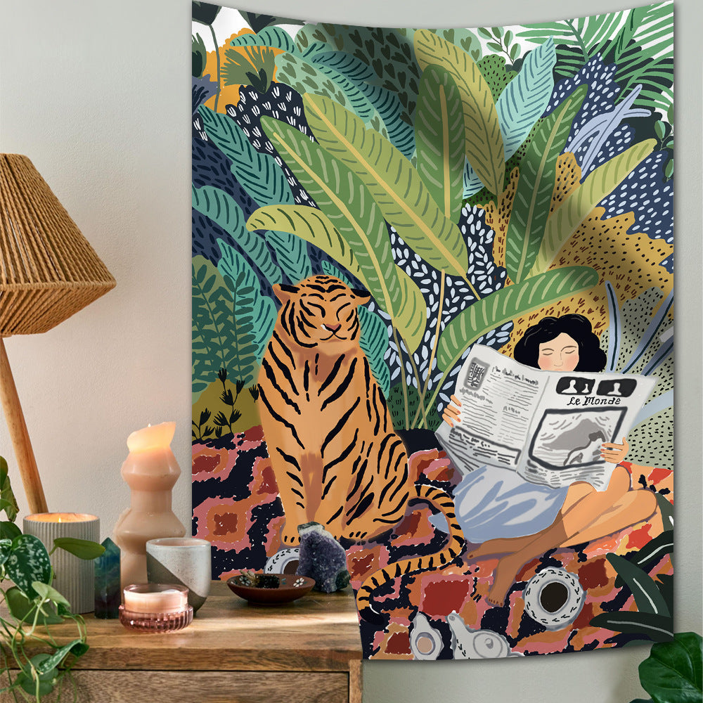 Jungle Tiger & Girl Wall Tapestry