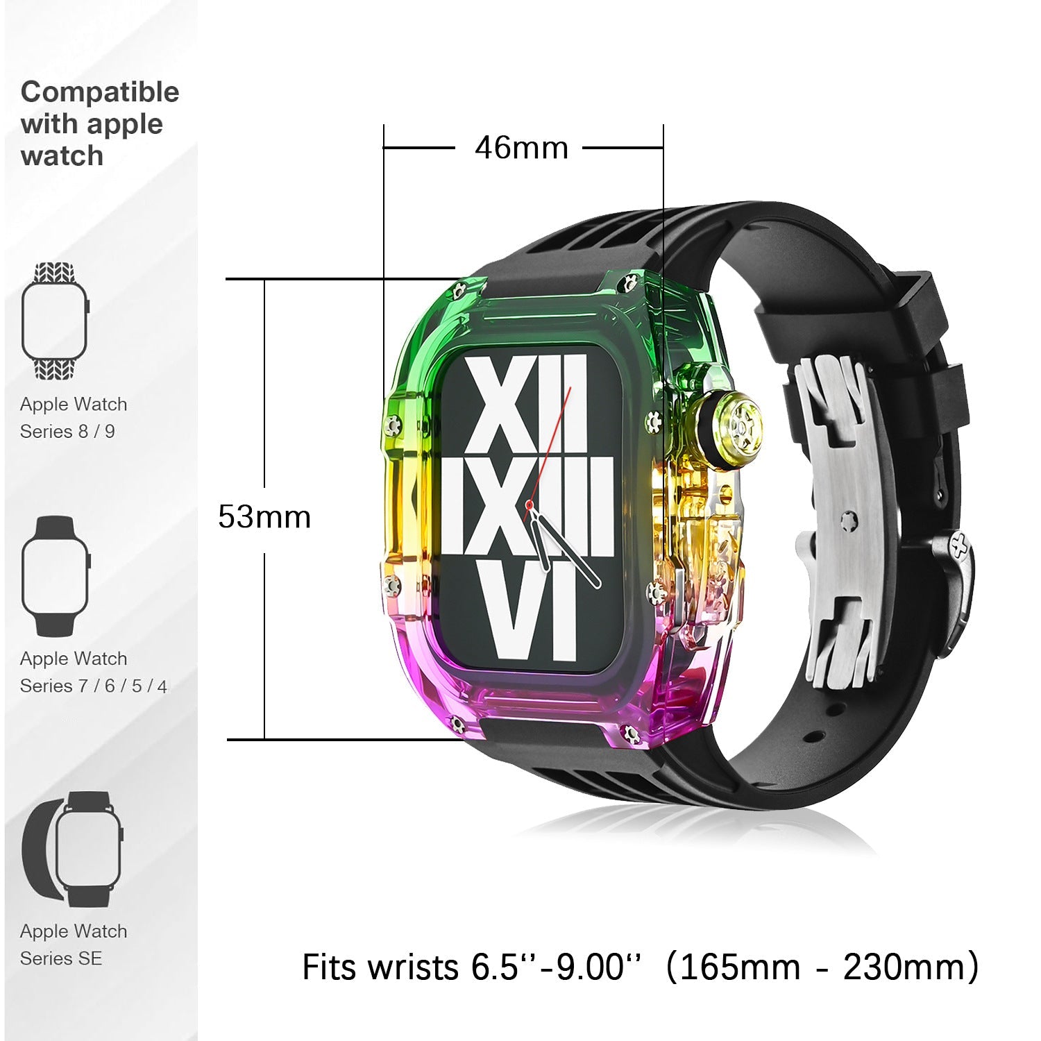 RM V30 Glacier Series Fluororubber Multicolor Case Rubber Band Mod Kit For Apple Watch-Transparency