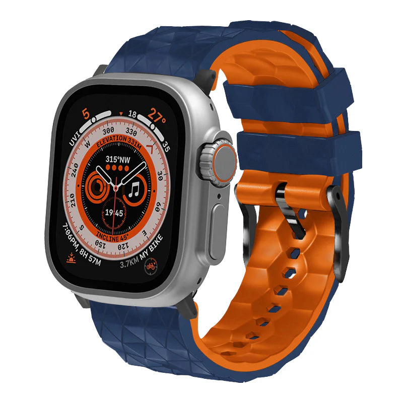 Bande de silicone de sport à motif de football bicolore pour Apple Watch