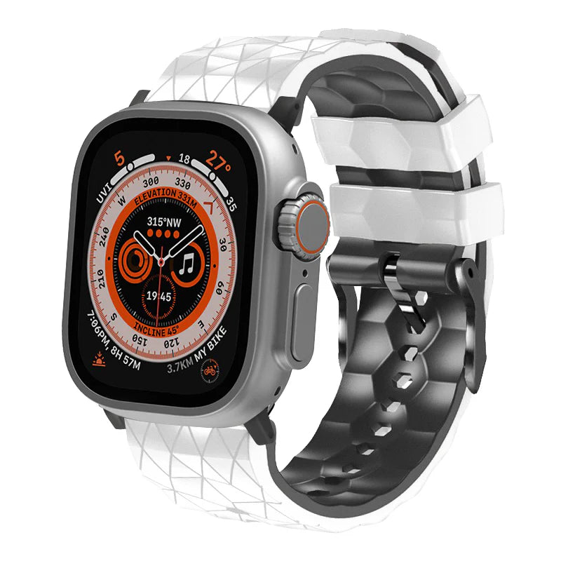 Bande de silicone de sport à motif de football bicolore pour Apple Watch