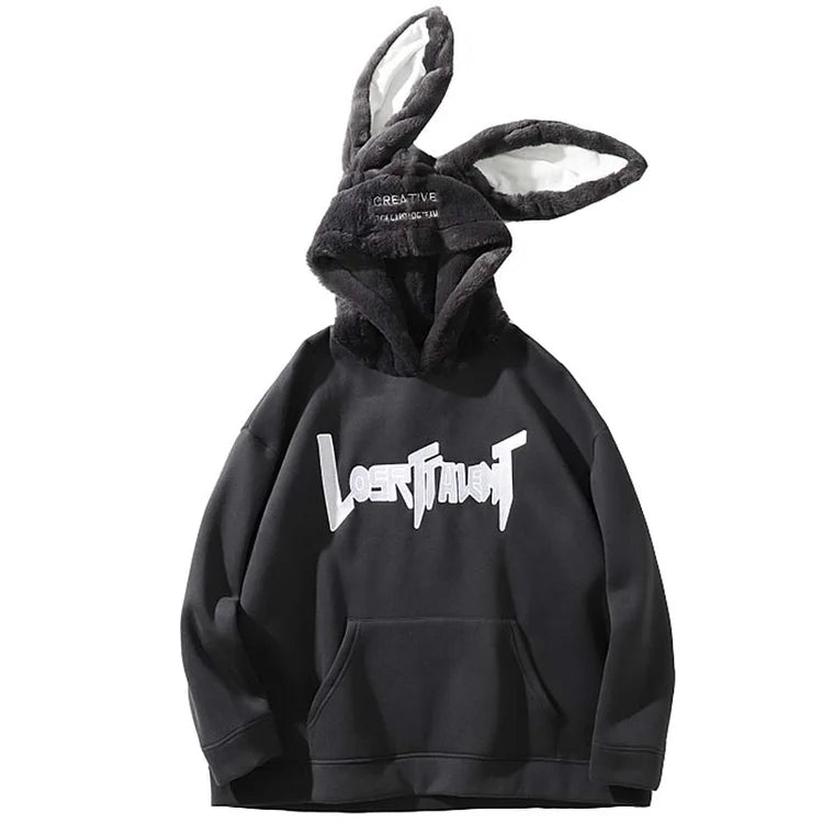 Sweat à capuche avec oreilles de lapin, lettre, petite amie, petit ami