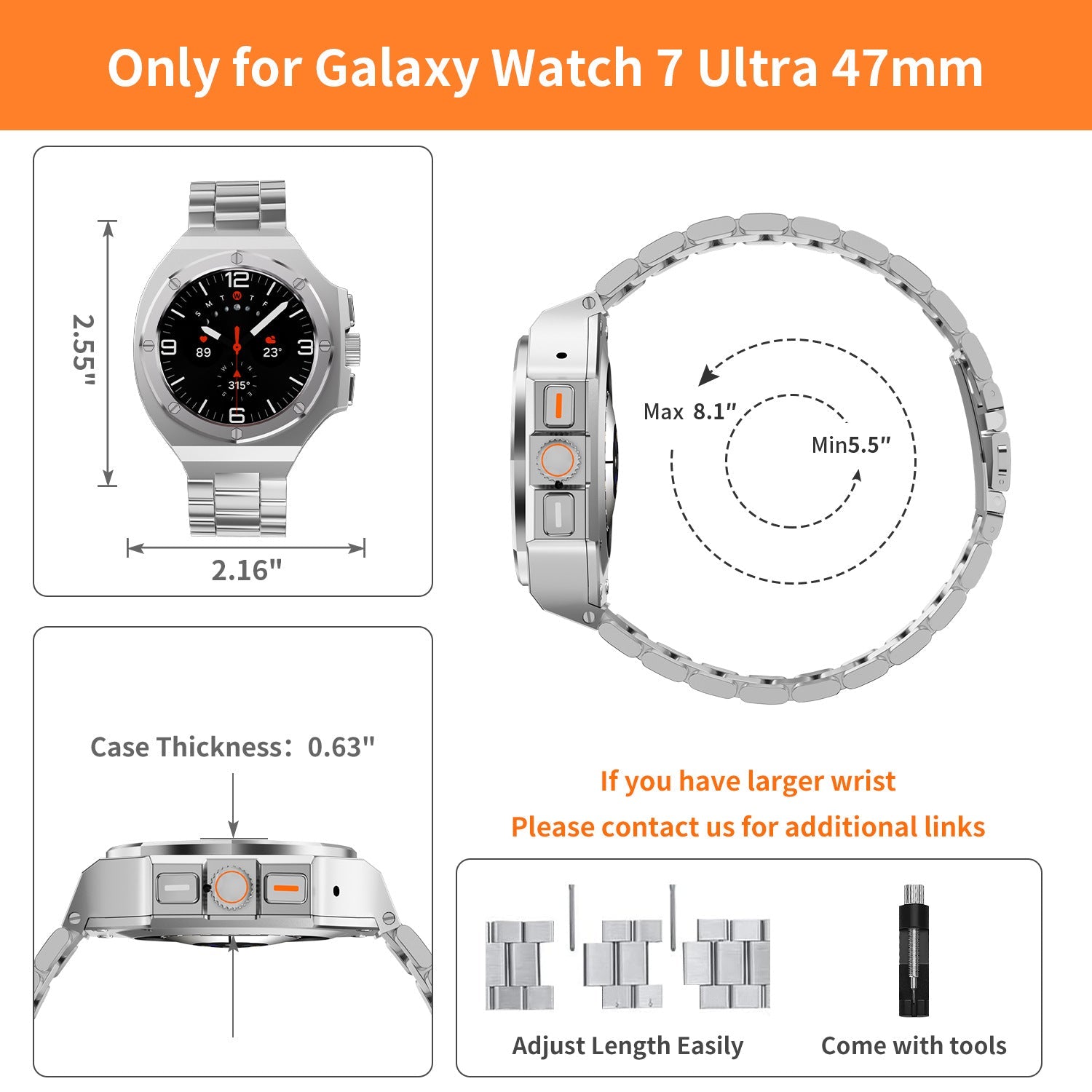 Zinklegering behuizing met metalen band voor Samsung Galaxy Watch Ultra 47mm