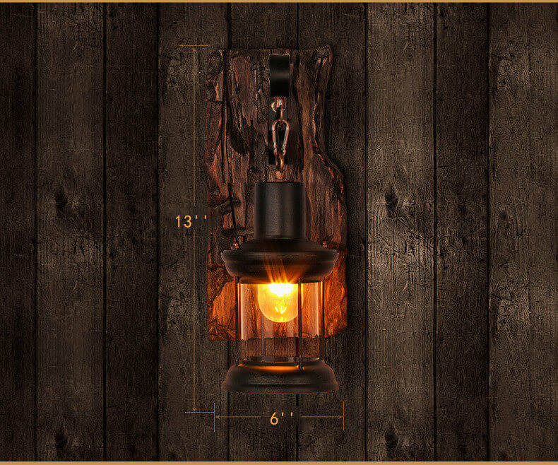 LichtGlas - Zylindervormige wandlamp met voet van glas, ijzer en hout