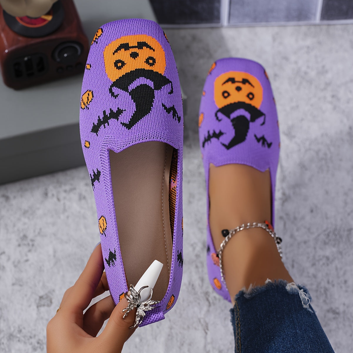 Lightweight Halloween Pumpkin Slippers - Purple