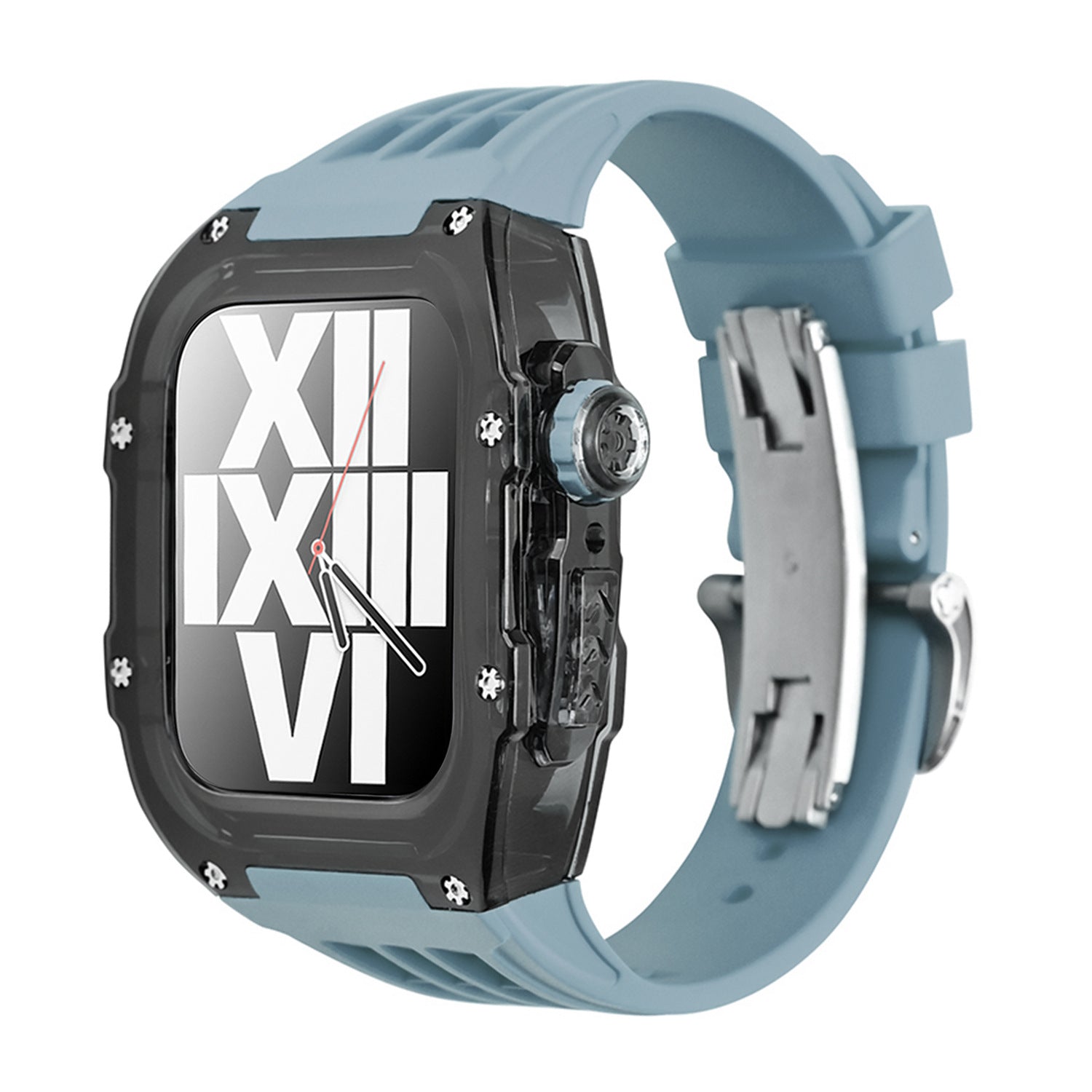 RM V30 Glacier Series Fluorkautschukband, schwarzes Gehäuse, Nachrüstsatz für Apple Watch