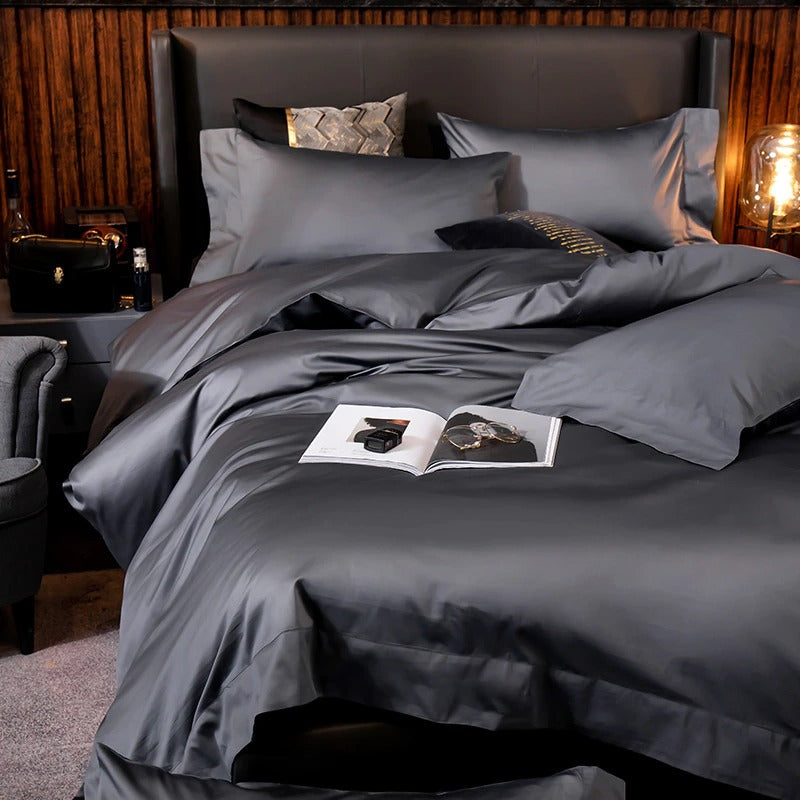 Lakibia Deep Grey Silky Soft Egyptian Cotton Bedding Set