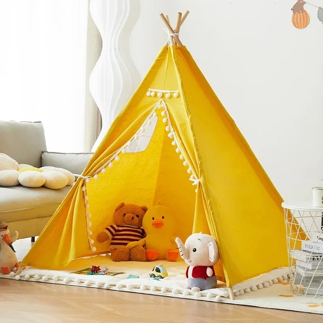 Indoor & Outdoor Tipi Play Tent for Children - White, Blue, Pink & Yellow