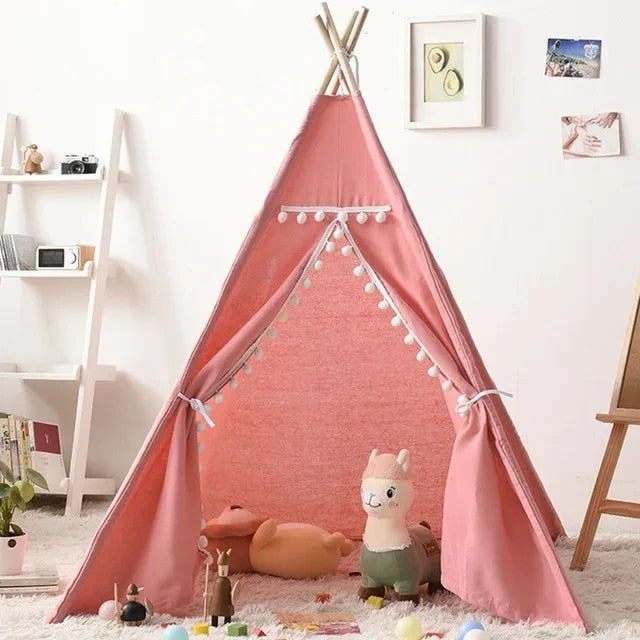 Tente de jeu Tipi intérieure et extérieure pour enfants – Blanc, bleu, rose et jaune