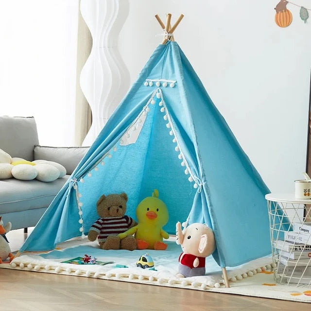 Indoor & Outdoor Tipi Play Tent for Children - White, Blue, Pink & Yellow