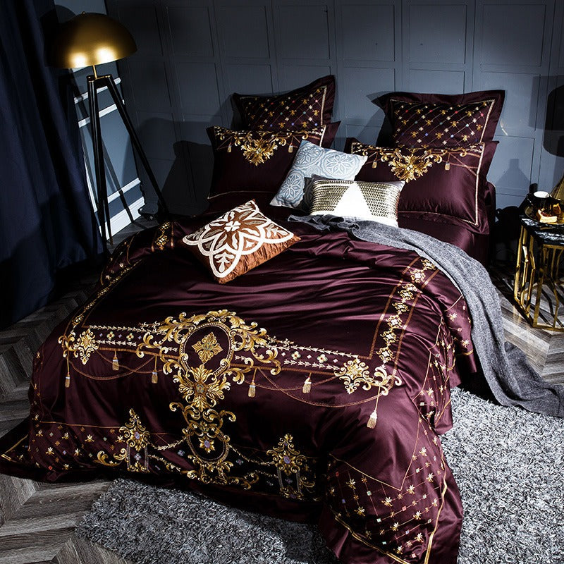 Ozmundo Sangria Egyptian Cotton Luxury Bedding Set