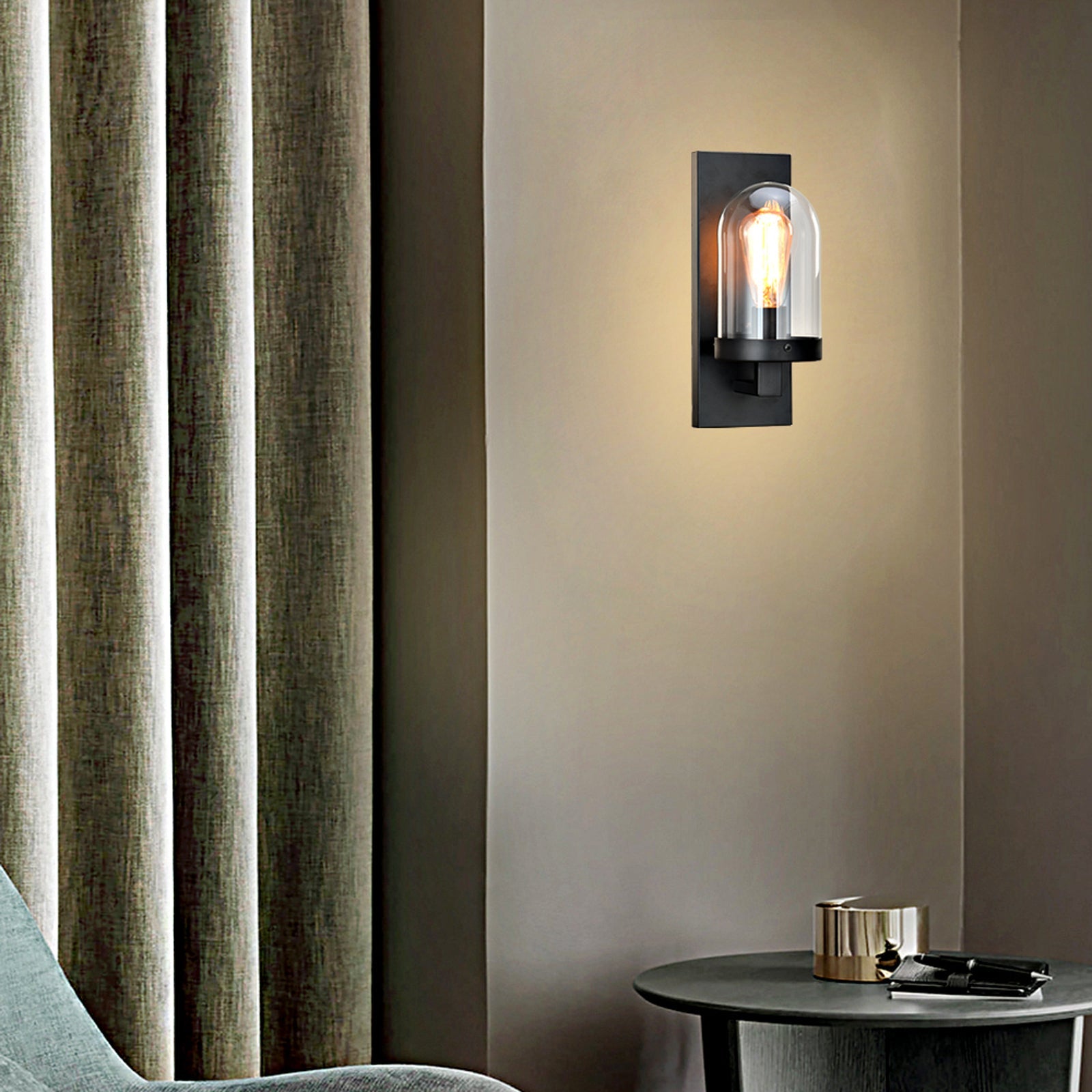 Black Wall Sconce Lighting with Glass Shade