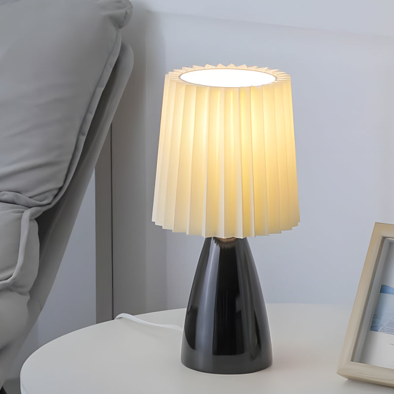 12'' veckade tyger - Bordslampa med glasfot och USB, dimbar med 1 ljuspunkt