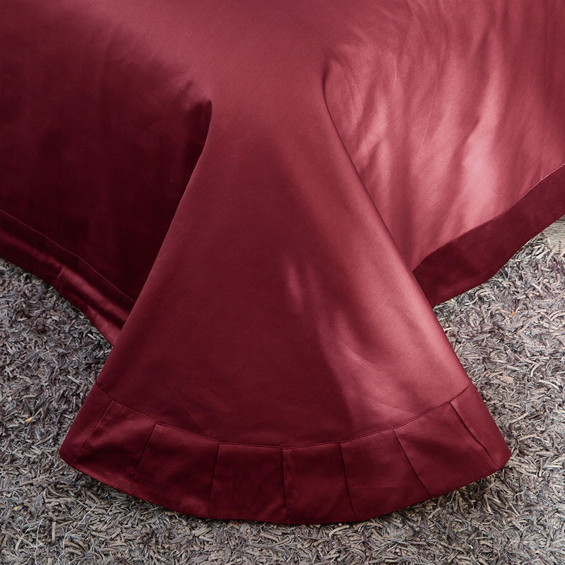 Lezkira Parure de lit de luxe en coton égyptien avec broderie Rouge bordeaux