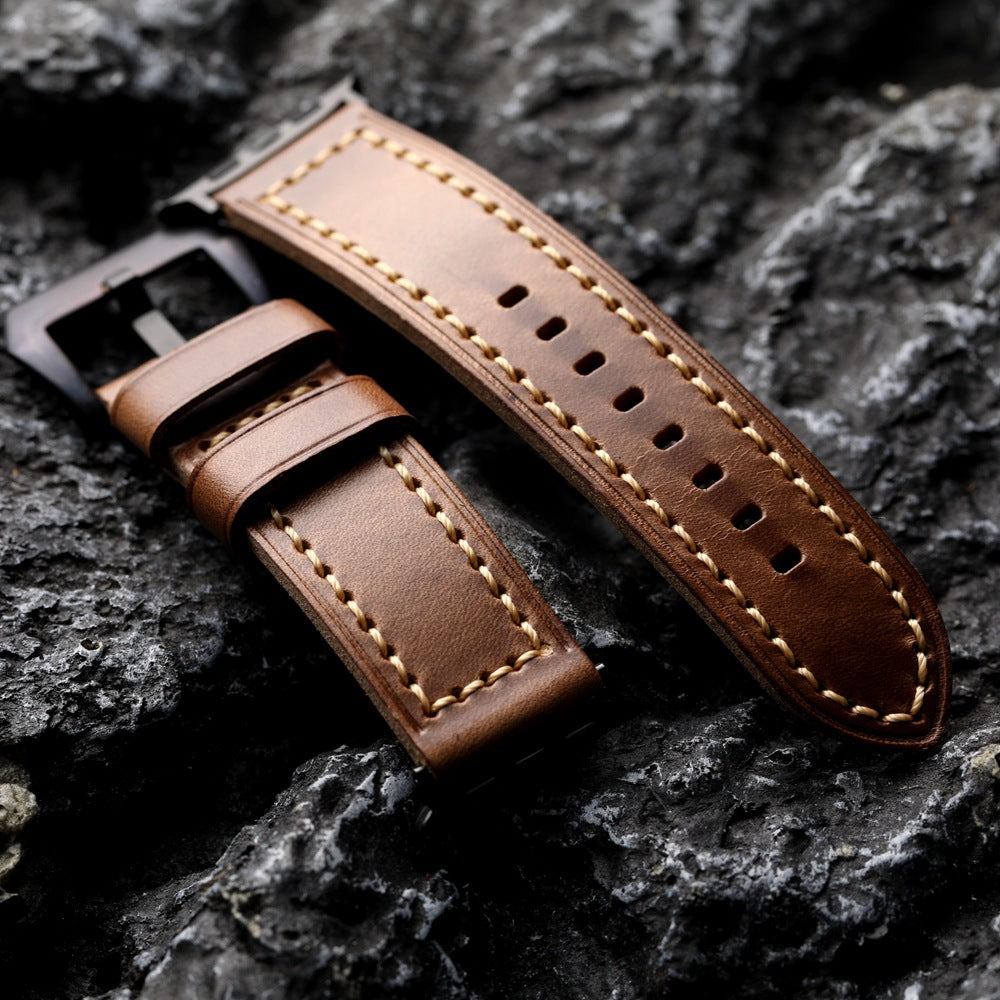 Vintage Brown Horween Chromexcel Leather Watch Strap for Apple Watch