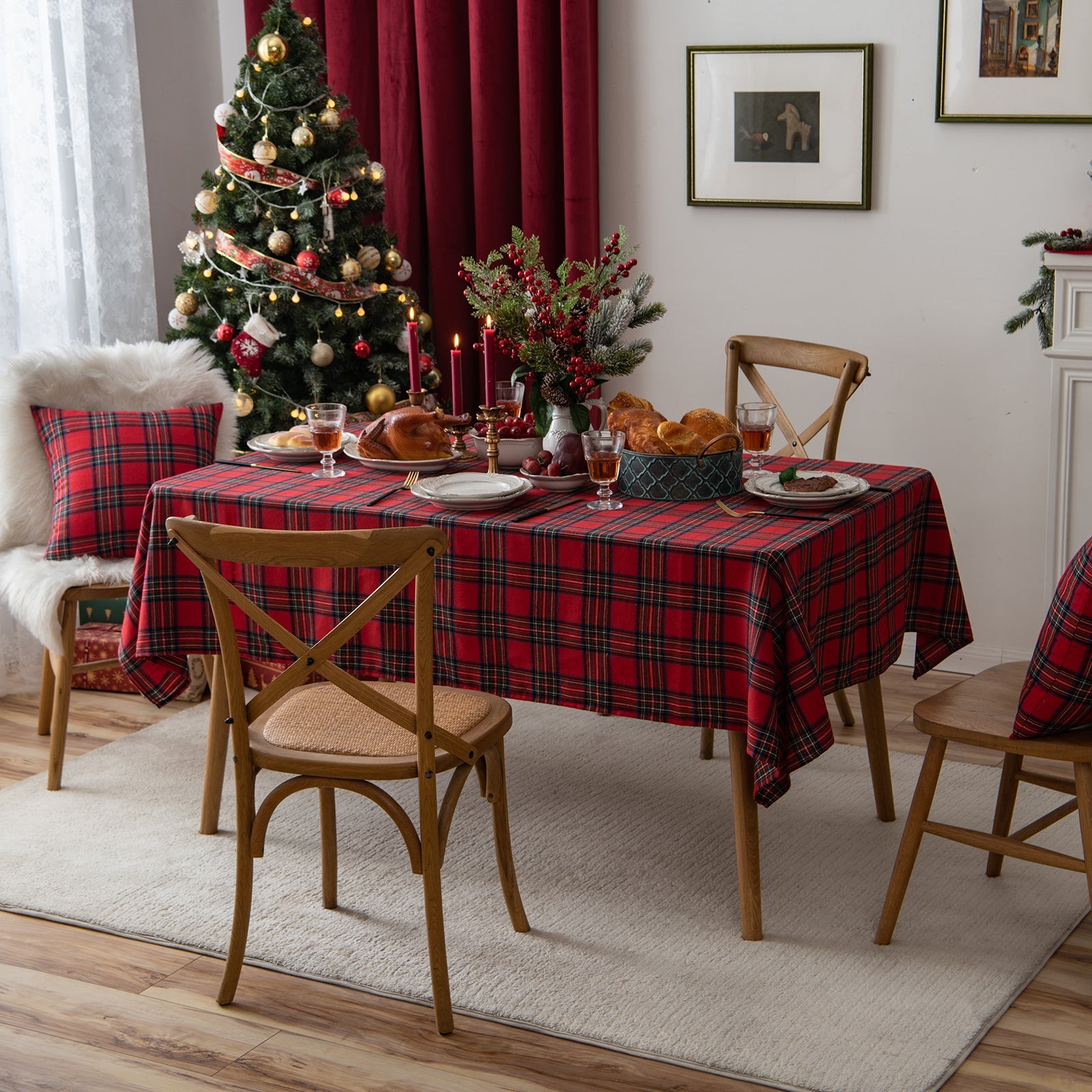 Julefest Tradisjonell skotsk Tartan Squares duk