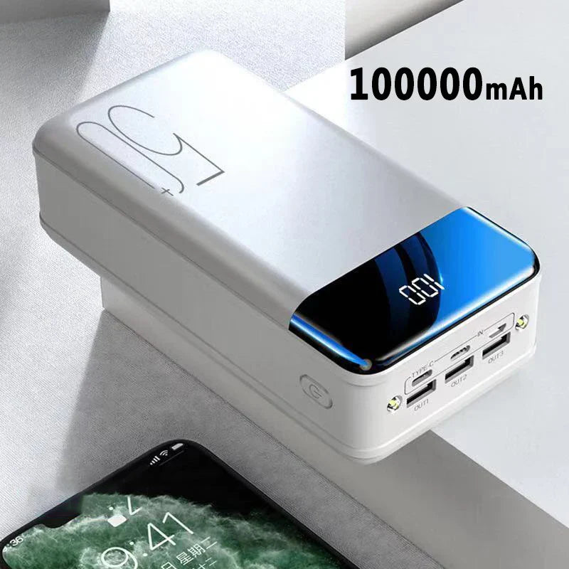 100,000mAh Ultra-High Capacity Power Bank – Super Fast Charging for Phones, Tablets & Laptops