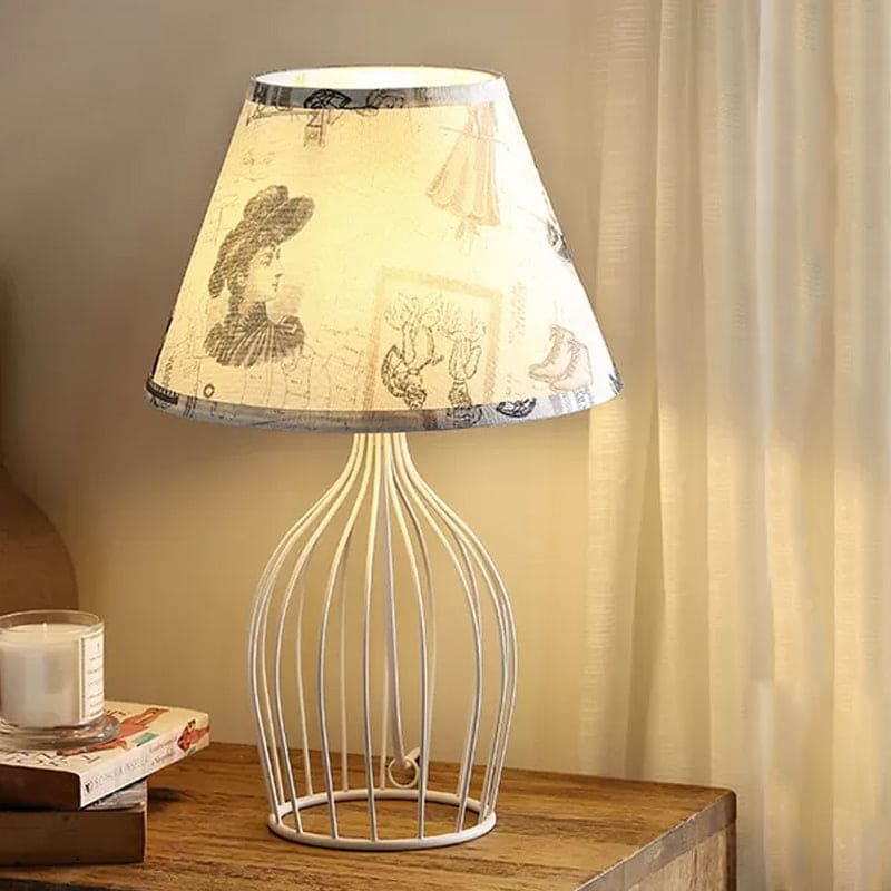 GloLight - Traditional Cone Shaped Table Lamp with Metal Cage Base