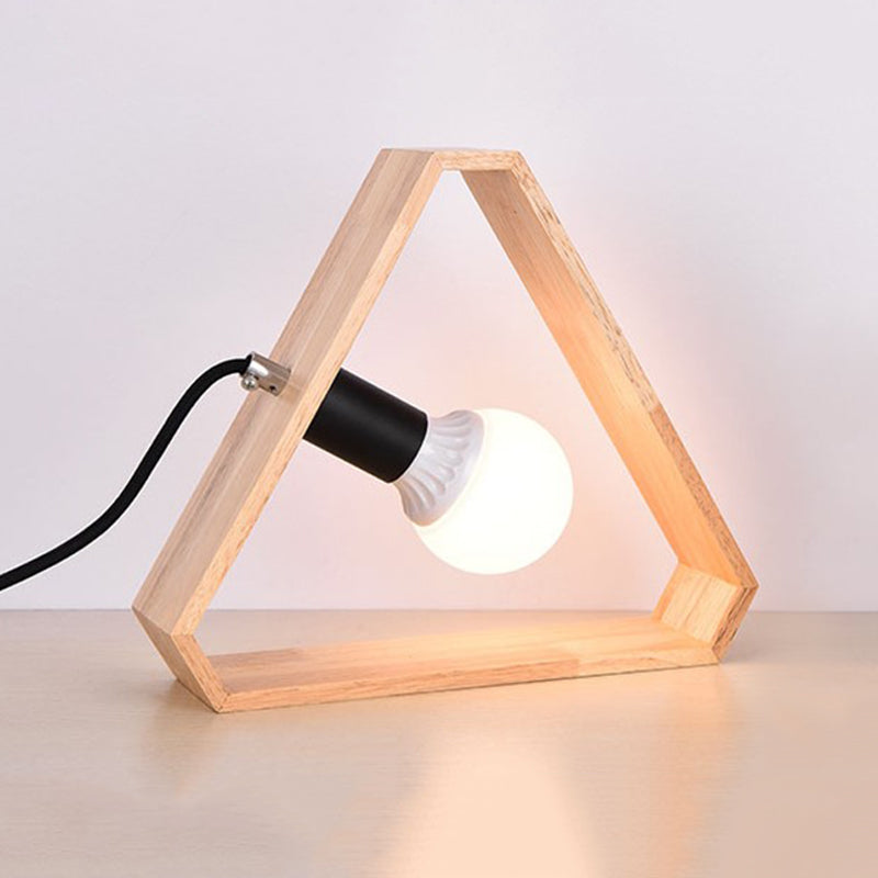 1 Head Bedroom Table Lamp Simplicity Beige Night Light with Triangular Wood Frame