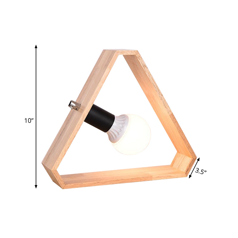 1 Head Bedroom Table Lamp Simplicity Beige Night Light with Triangular Wood Frame