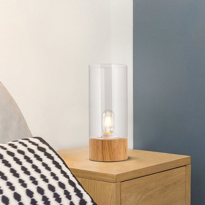 Lumeo - Elegant Cylindrical Table Lamp with Wooden Base