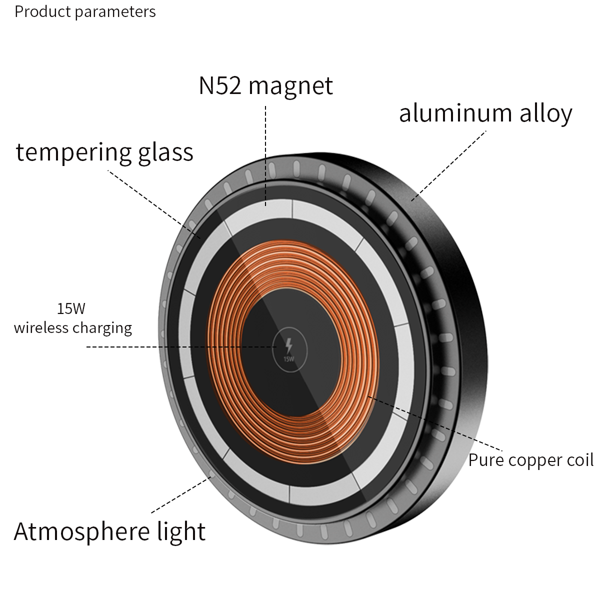 T26-Ultra-Thin LED Ambient Light, Transparent Magnetic Wireless Charger