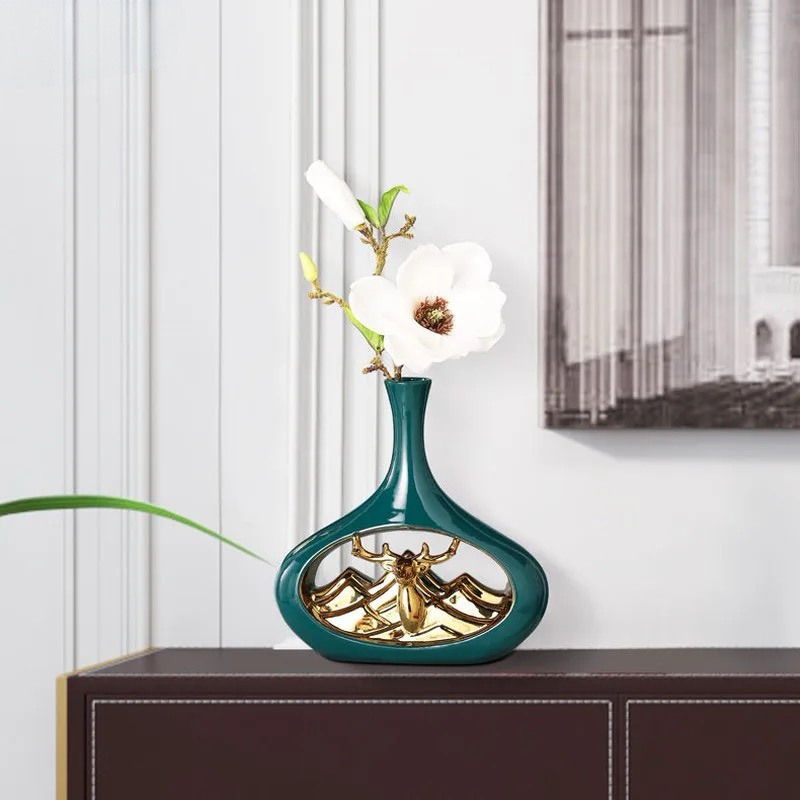 Vase Como style cerf vert avec finition dorée