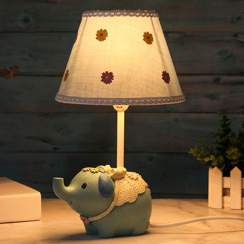 LuminElephant - Lámpara de mesa con estampado floral y base de elefante