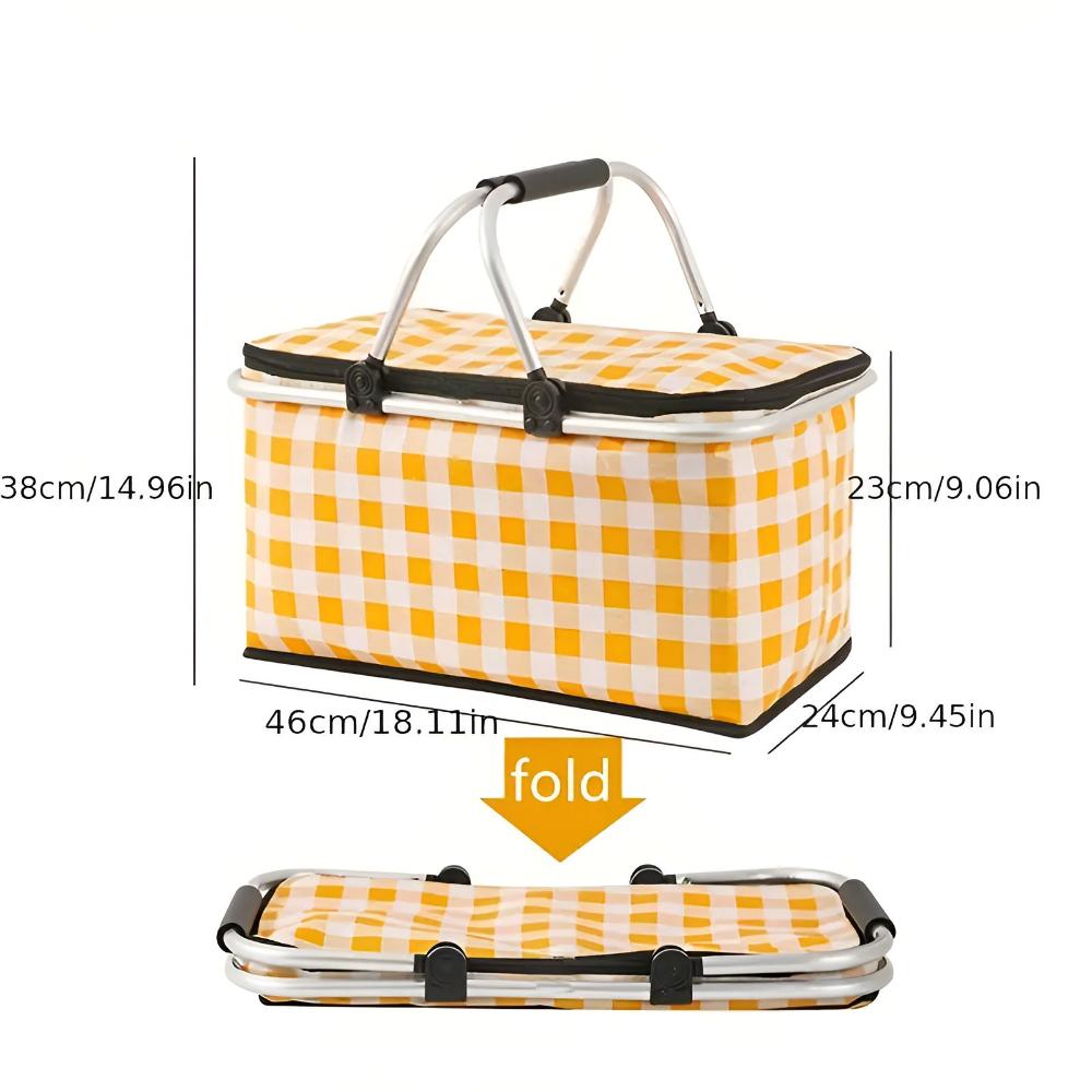 Foldable Checkered Picnic Basket