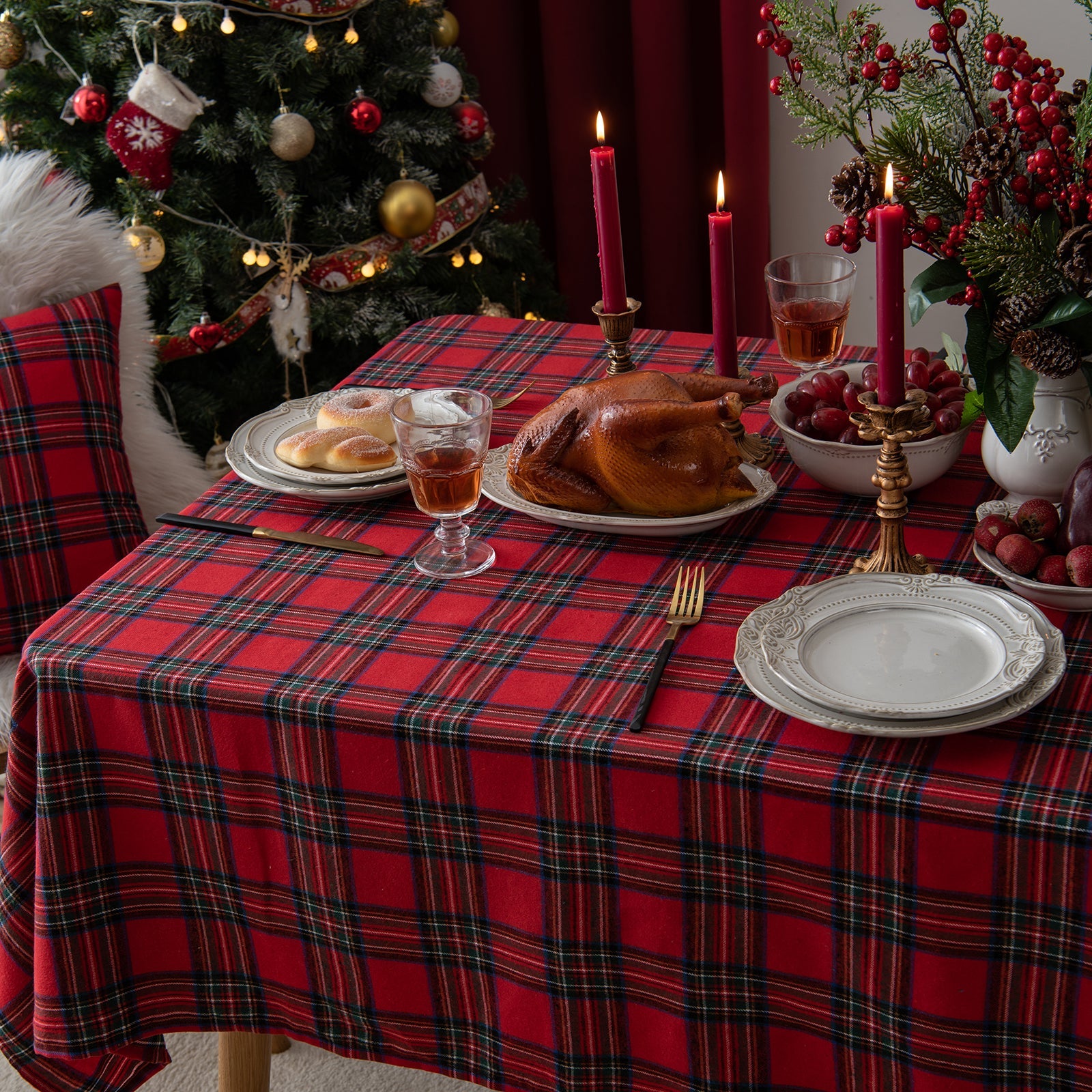 Julefest Tradisjonell skotsk Tartan Squares duk