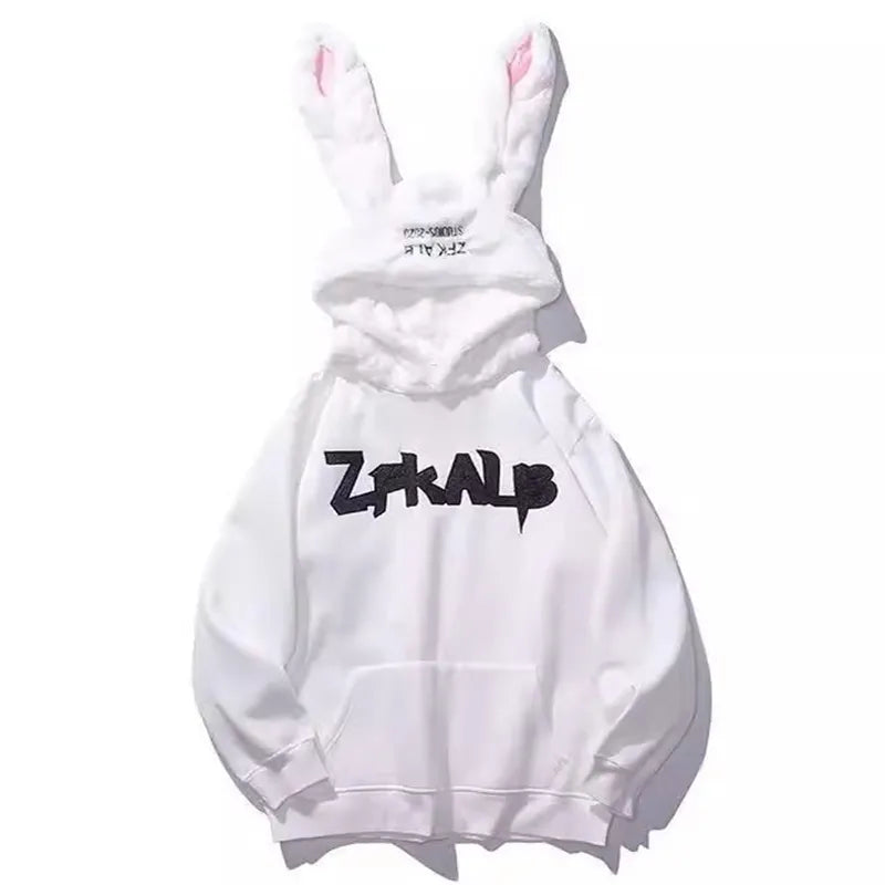 Sweat à capuche avec oreilles de lapin, lettre, petite amie, petit ami