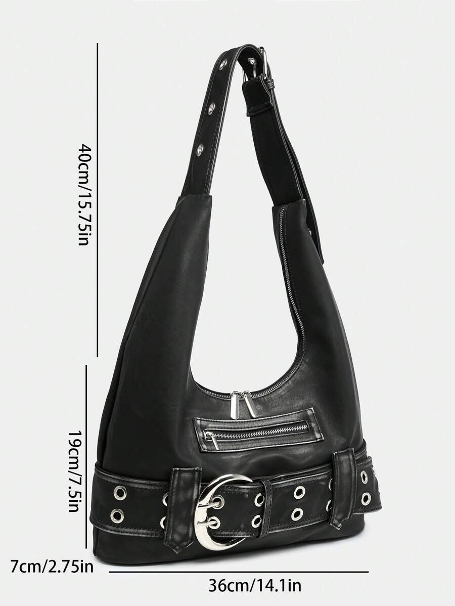 Distressed Rebel Buckle Hobo Bag