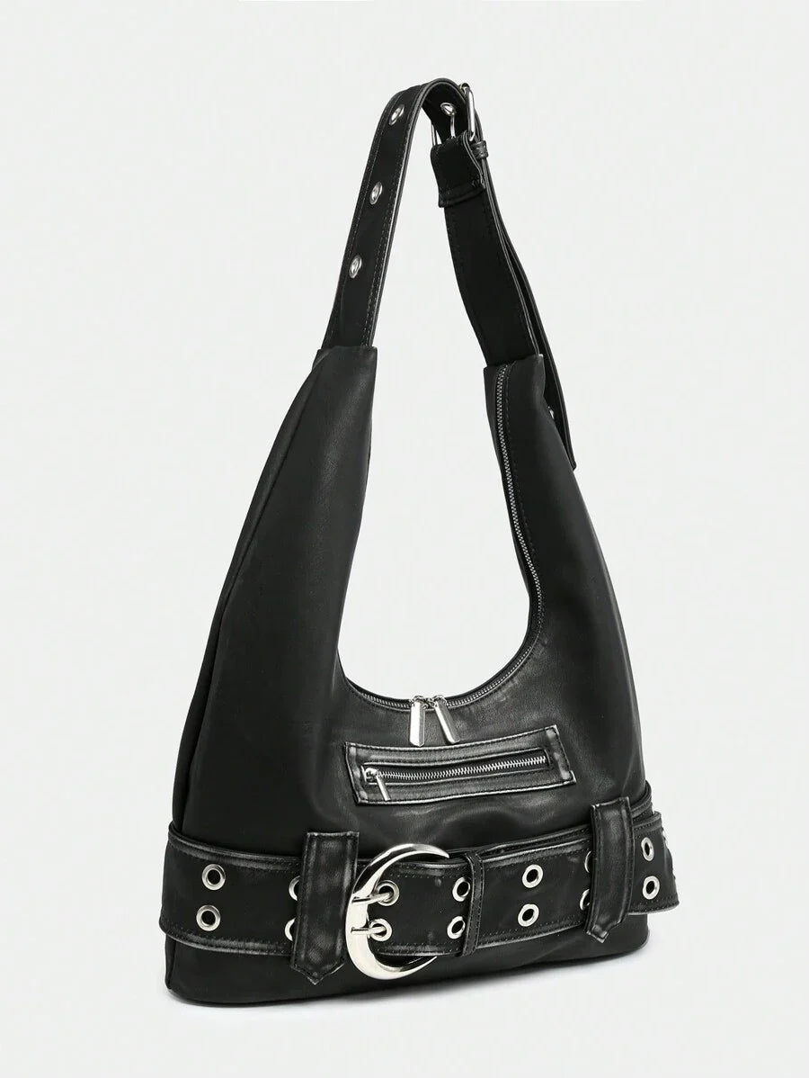 Distressed Rebel Buckle Hobo Bag