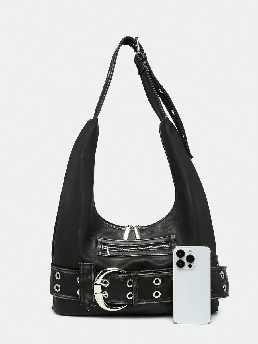 Distressed Rebel Buckle Hobo Bag