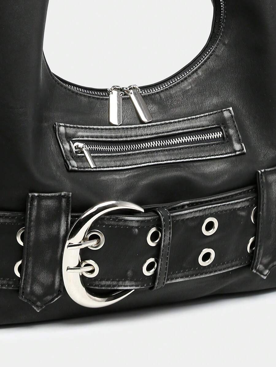 Distressed Rebel Buckle Hobo Bag