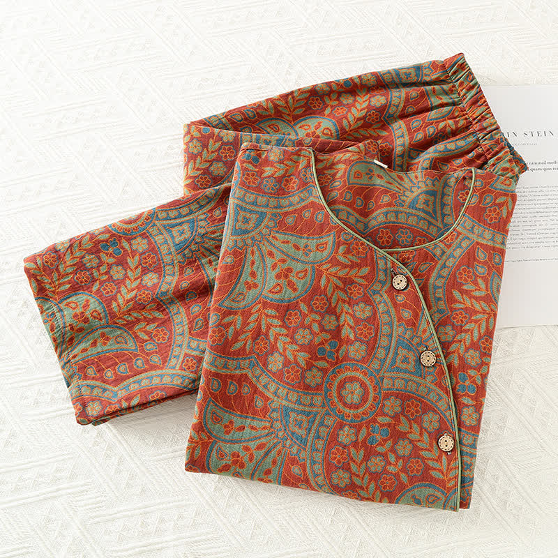 Conjunto de Loungewear de Cuello Redondo Jacquard Vintage