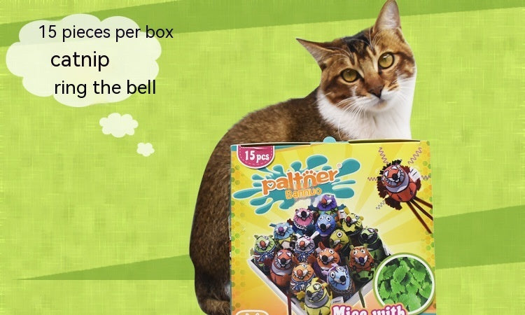 Catnip Craze Set: Färgglada plyschmöss med klockor (15-pack)