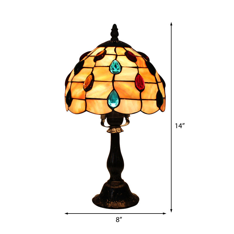 12"/8" Wide Shell Umbrella Desk Lamp with Teardrop Jewelry Classic Tiffany Table Light in Beige for Bedroom