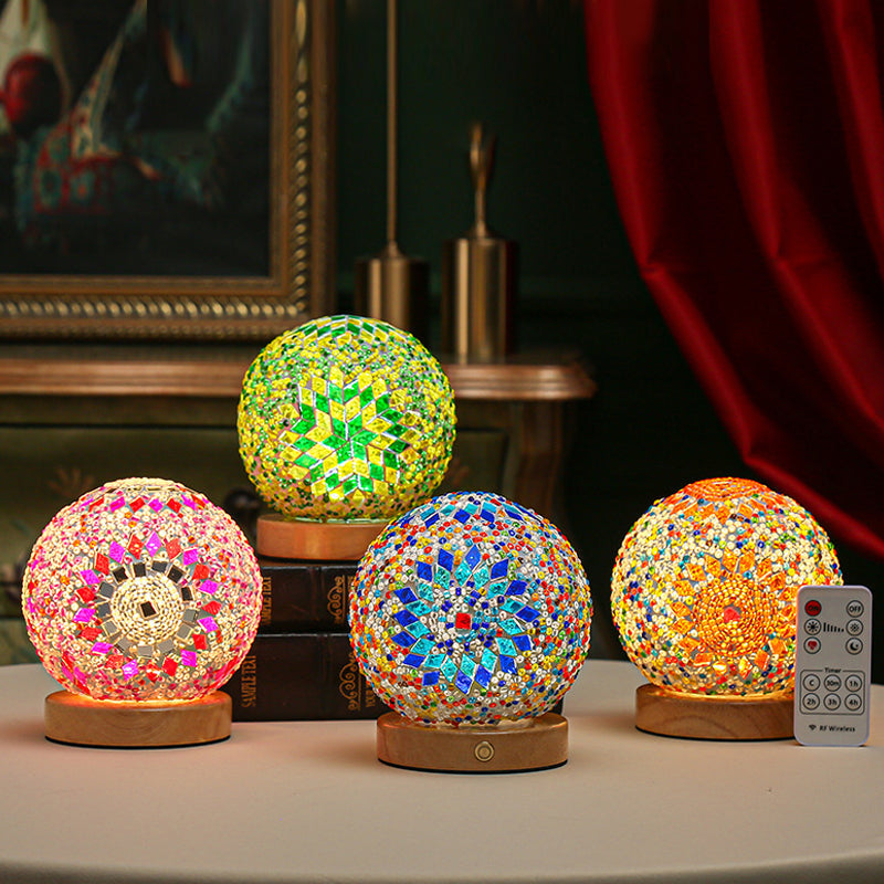 GloedNest - Dimbar Boho Baroque LED sfærisk glassbordlampe med mosaikkbelysning 3,9"