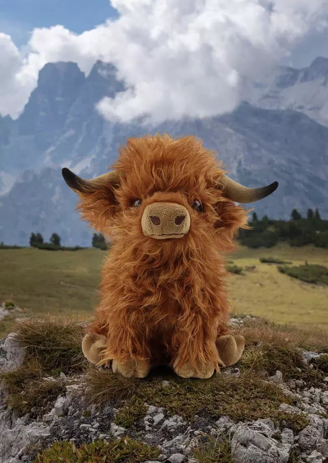 Peluche di mucca dalle Highlands scozzesi