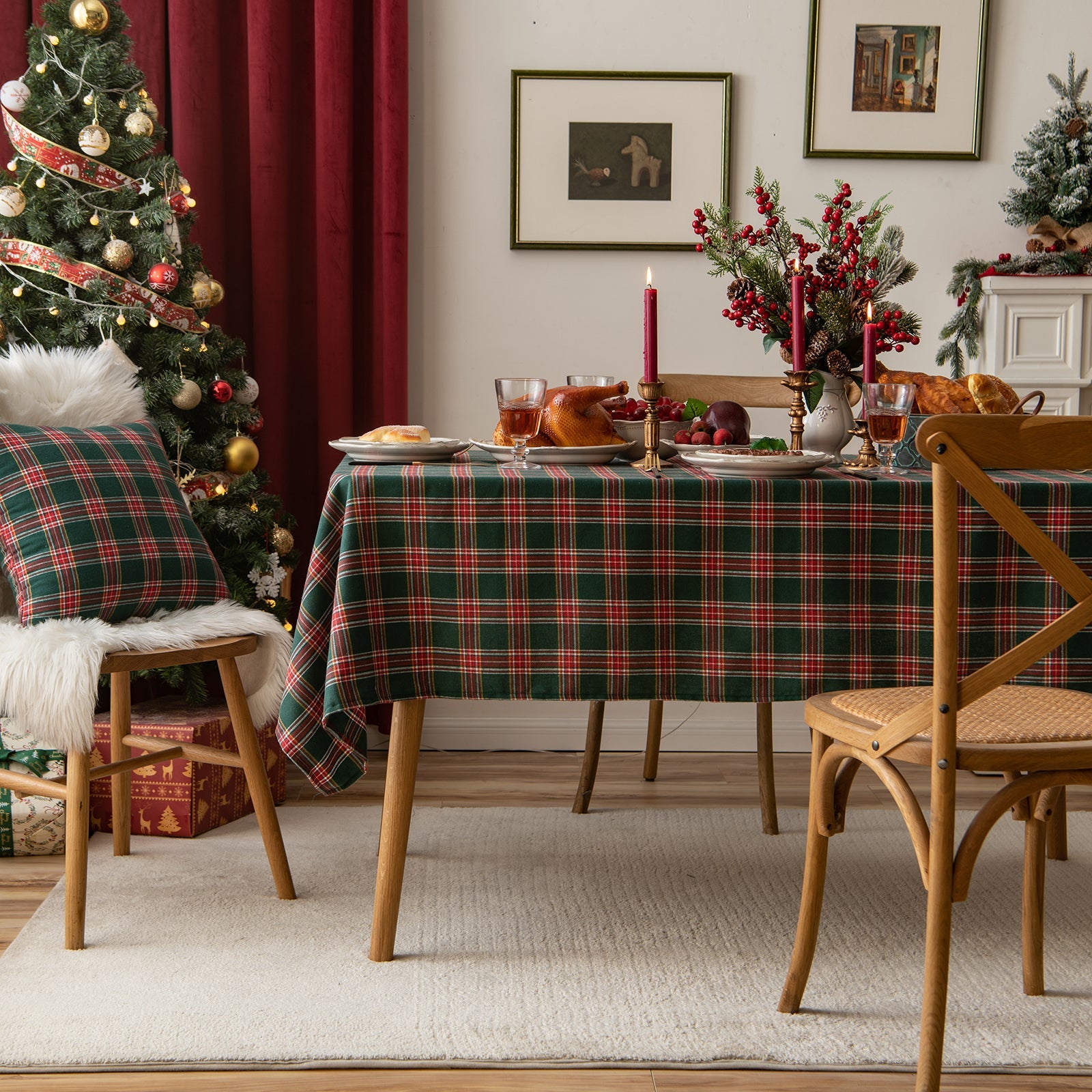 Julefest Tradisjonell skotsk Tartan Squares duk