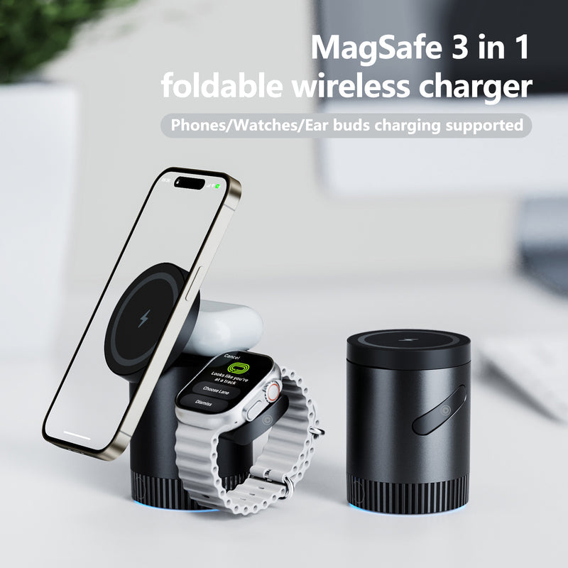 Station de chargement magnétique 3 en 1 pour iPhone, Apple Watch, AirPods