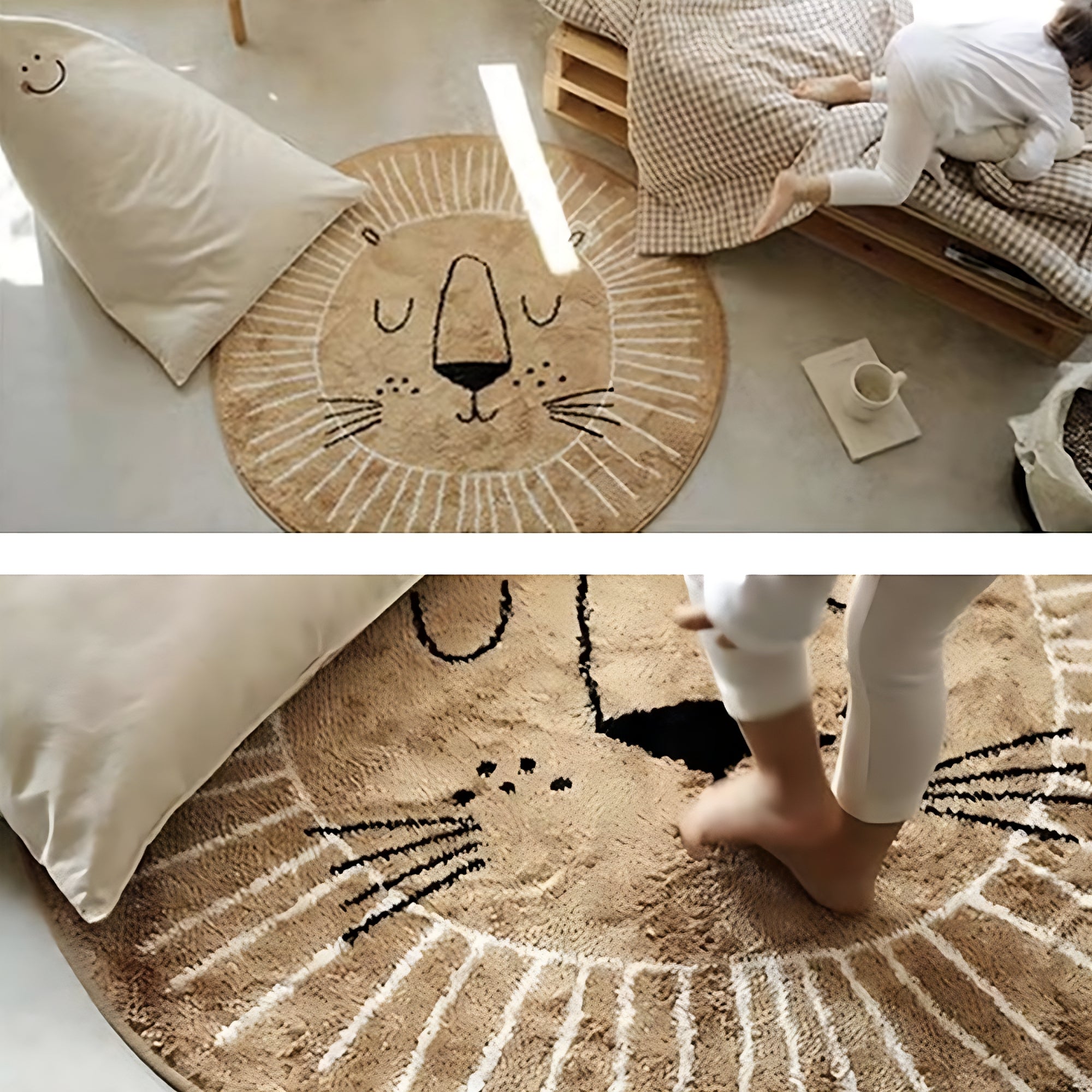 Tapis de chambre d'enfant style nordique boho avec lion