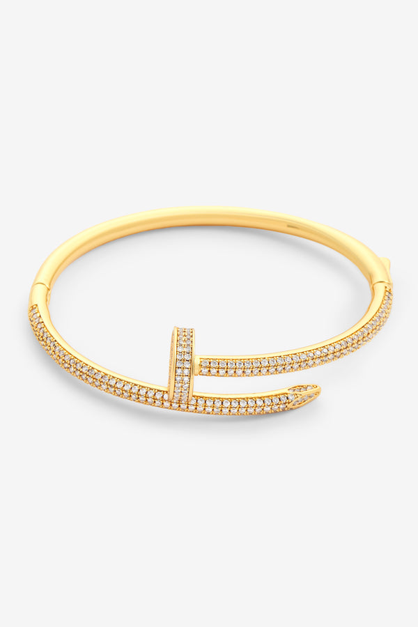 Bracciale rigido in oro con chiodo ghiacciato da 4 mm